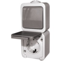 Одинарна розетка E.Next e.dew.1237.gr.blister з перемикачем та з/к IP44 (p044011)