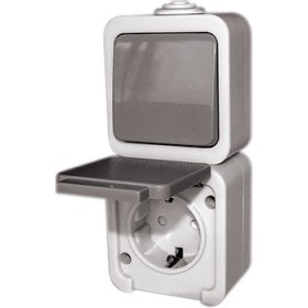 Одинарна розетка E.Next e.dew.1237.gr.blister з перемикачем та з/к IP44 (p044011)