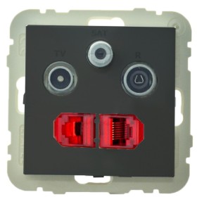 Розетка Logus 21546 TPM R-TV-SAT-2xRJ45 (Cat.6) (черная матовая)