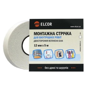 Вспененная двусторонняя лента Elcor 40206785 TRIXPE125 для внутренних работ 12мм (5м) белая