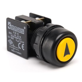 Кнопка управления EMAS KB14RSO нажимная с водозащитным кольцом и стрелкой (1НО+1НЗ) желтая