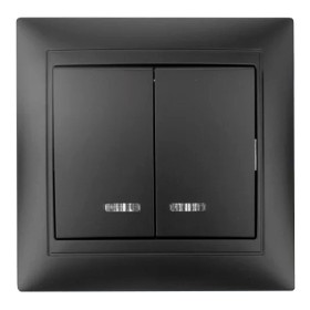 Двокнопковий вимикач Elcor Emily 9215 (211636) з підсвічуванням (чорний)