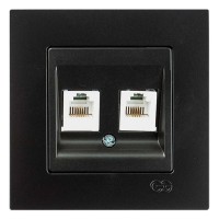 Розетка двойная телефонная (2xRJ-11) Gunsan Eqona черная metallic