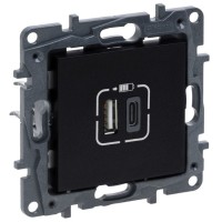 USB розетка Legrand Niloe Step А+C 12Вт+15Вт 5В чорна (863540)