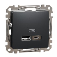 USB-розетка Schneider Electric Sedna Design & Elements A+C 2,4A чорна SDD114402