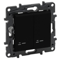 Двоклавішний вимикач Legrand Niloe Step 10А затискний механізм з підсвіткою чорний (863515)