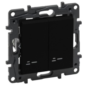 Двухклавишный выключатель Legrand Niloe Step 10А зажимной механизм с подсветкой черный (863515)