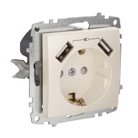 Розетка ZENA ELBI кремова 1-на з заземленням + 2USB без рамки ( 609-010300-317 )