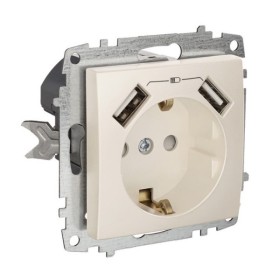 Розетка ELBI ZENA кремовая 1-я с заземлением + 2USB без рамки ( 609-010300-317 )