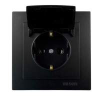 Розетка Nilson Touran чорна мат 1-на з заземленням з кришкою ( 24381018 )