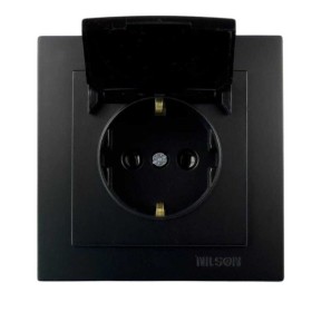 Розетка Nilson Touran чорна мат 1-на з заземленням з кришкою ( 24381018 )