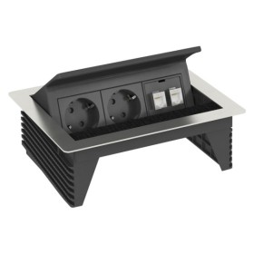 Висувний розетковий блок OBO Bettermann (6116802) з кришкою на 2 розетки 2р+E 250V AC+2 RJ45 Cat.6 кабель 3м з нержавіючої сталі