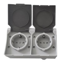 Розетка 2-местная TNSy SURFACE с заземлением и крышкой IP54 серый (TNSy5000170)