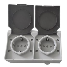 Розетка 2-местная TNSy SURFACE с заземлением и крышкой IP54 серый (TNSy5000170)