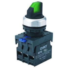 Переключатель Chint NP8-11XD/213 1NO+1NC AC 110В-230В 2 положения с подсветкой с фиксацией зеленая IP65 (667149)
