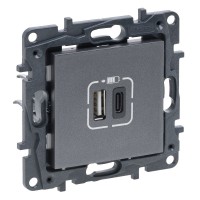 USB розетка Legrand Niloe Step А+C 12Вт+15Вт 5В сталь (863440)