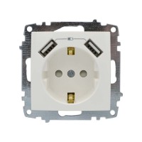 Розетка ELBI ZENA белая 1-я с заземлением + 2USB без рамки ( 609-010200-317 )