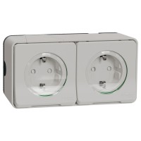 Накладная 2-местная розетка Schneider Electric MUR39035 с з/к и шторками IP55 (белая)