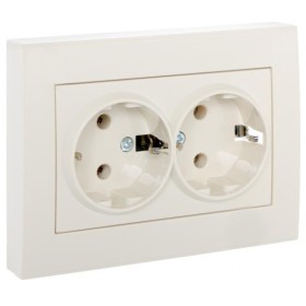 Двойная розетка Lezard Rain (703-0303-127B) с з/к ПБТ (кремовая)