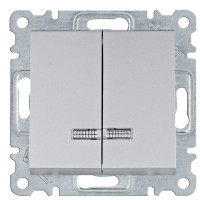 Двухклавишный выключатель Hager WL0242 Lumina 10АХ/230В с подсветкой (серебристый)