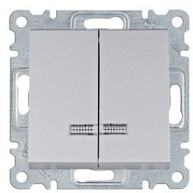 Двухклавишный выключатель Hager WL0242 Lumina 10АХ/230В с подсветкой (серебристый)