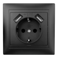 Розетка Elcor Emily 9215 (211650) с заземлением и 2 USB (черная)