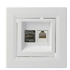 Розетка телефонна + комп'ютерна RJ45 + RJ12 кат.5е. подвійна біла Asfora, EPH4900121