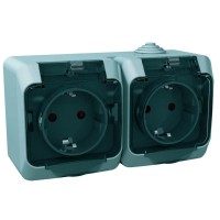 Розетка двойная с заземлением серая Cedar Plus