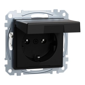 Механизм розетки SCHUKO с крышкой Merten System M, MEG2311-0403 (черный матовый)