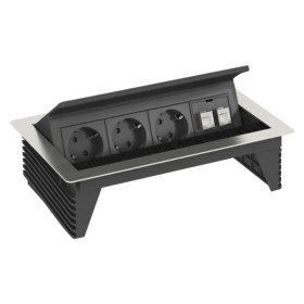 Висувний розетковий блок OBO Bettermann (6116806) з кришкою на 3 розетки 2р+E 250V AC+2 RJ45 Cat.6 кабель 3м з нержавіючої сталі