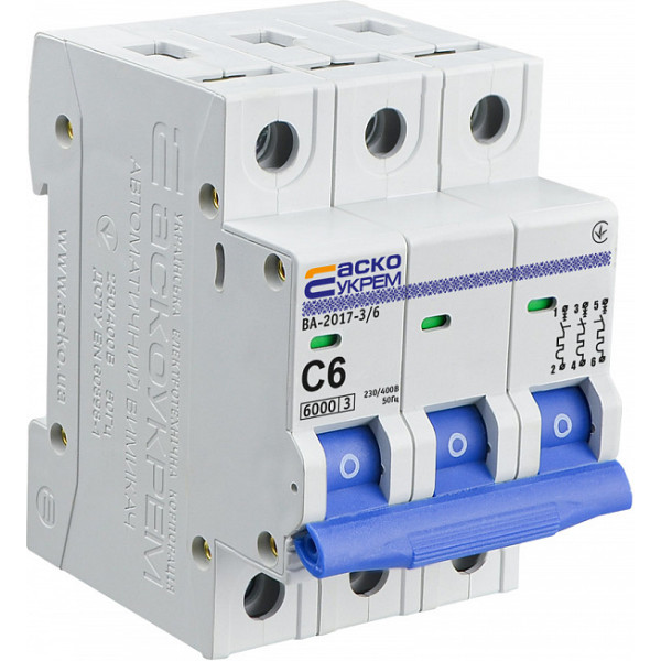Модульный автоматический выключатель Аско-Укрем ВА-2017/C 3р 6А (A0010170019) - фото №2