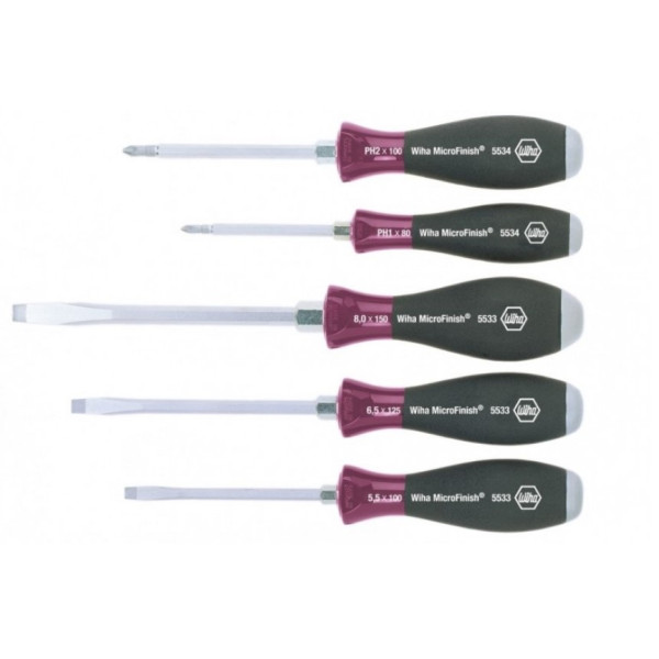 Набор шлицевых отверток Wiha W29138 MicroFinish /Philips (5шт)