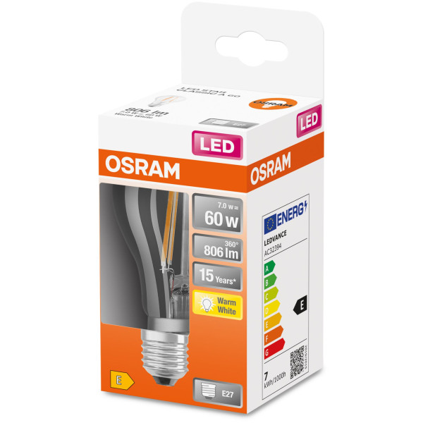Светодиодная лампа Osram LED Star CL A60 7W/827 230V FIL E27 10x1 (4058075112261) - фото №1
