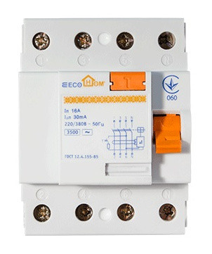 Устройство защитного отключения ECOHOME 3P+N 16A 30мА (ECO020020001) - фото №1