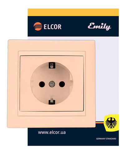 Розетка Elcor Emily 9215 (211577) із заземленням (кремовий) - фото №1