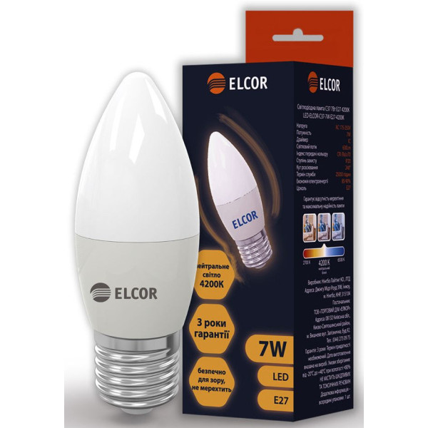 Світлодіодна LED лампа ELCOR 534311 Е27 С37 7Вт 4200K 630Лм - фото №1