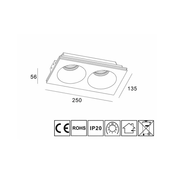 Гіпсовий точковий врізний світильник Oledim 7771269 TS3 GYPSUM GU10 2x10W IP20 Білий - фото №2