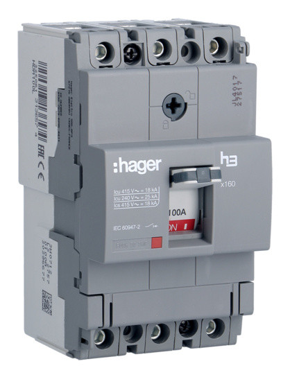 Автомат Hager x160, In=100А, 3п, 18kA