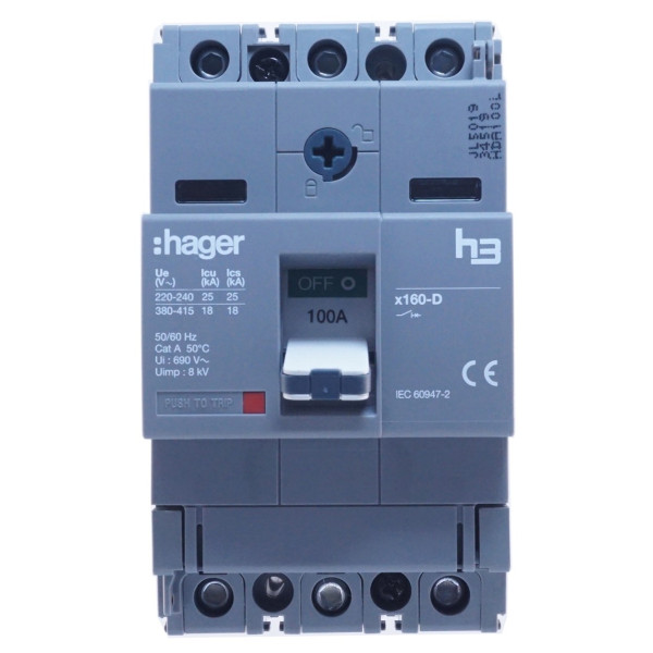 Автомат Hager x160, In=100А, 3п, 18kA - фото №1