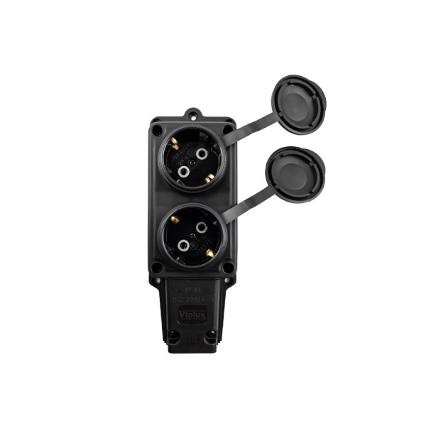 Колодка Violux каучук настінна 2-на з заземленням з кришкою IP44 ( 930650 ) - фото №1