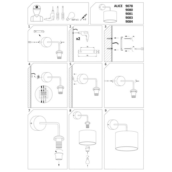 Бра Nowodvorski 9083 Alice E27 1x60W IP20 Bl - фото №2