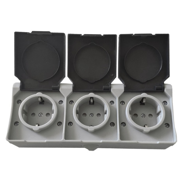 Розетка 3-местная TNSy SURFACE с заземлением и крышкой IP54 серый (TNSy5000222)