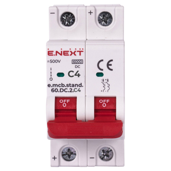 Модульный автоматический выключатель E.Next e.mcb.stand.60.DC.2.C4 2р 4А C 6кА DC (s081016) - фото №1