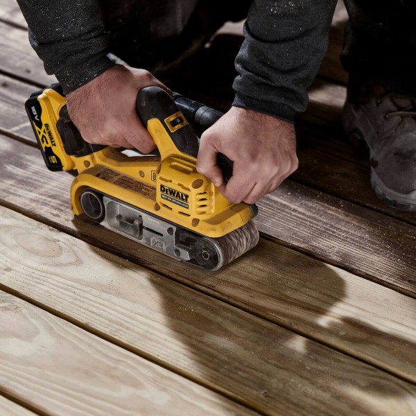 Ленточная бесщеточная шлифмашина DeWALT DCW220P2 XR Li-lon 18В размер ленты 75х533мм - фото №9