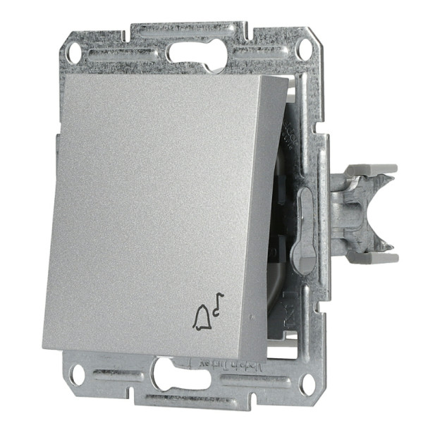 Выключатель кнопочный без рамки «Звонок» алюминий Asfora, EPH0800161 - фото №1