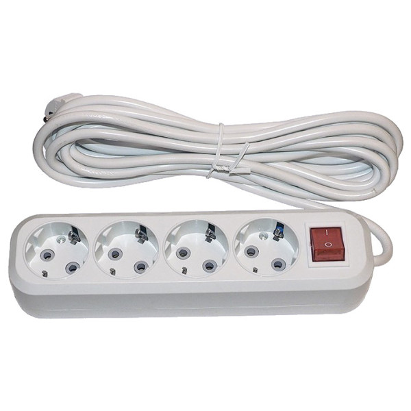Четырехместный удлинитель Elcor 10А 250В 2,5кВт 5м с заземлением и выключателем (420034)