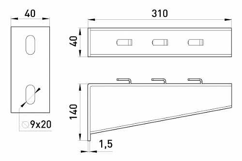 Консоль кронштейна E.Next AT6-30 310мм 1,5мм (AT6-30) - фото №1