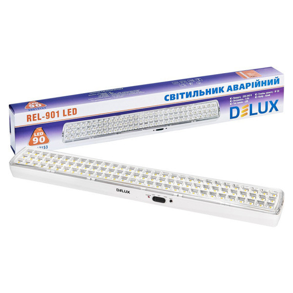 Аварійний світильник Delux REL-901LED (2х3.7V2Ah) 90 LED 6Вт 480x68x38 - фото №1