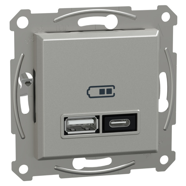 USB розетка Schneider Electric Asfora EPH2700561 тип A+C, 21Вт 3A алюміній