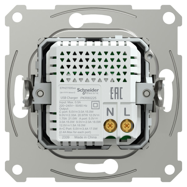 USB розетка Schneider Electric Asfora EPH2700561 тип A+C, 21Вт 3A алюміній - фото №2
